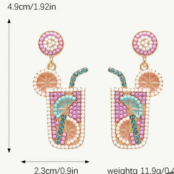 Unique Lemonade Statement Earrings - stud posts with drop - lilac, pinks, blue - Picture 2 of 2